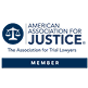 Logo of the American Association for Justice with a scale symbol, the text "The Association for Trial Lawyers," and a "Member" label.