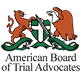 American Board of Trial Advocates logo featuring a lion and eagle holding a shield with a sword and scales above the organization’s name.